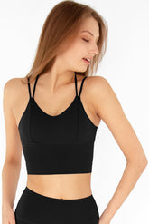 STACKABLE SAVINGS! Black Kelly Strappy Long Line Padded Sports Bra - Women - Pineapple Clothing